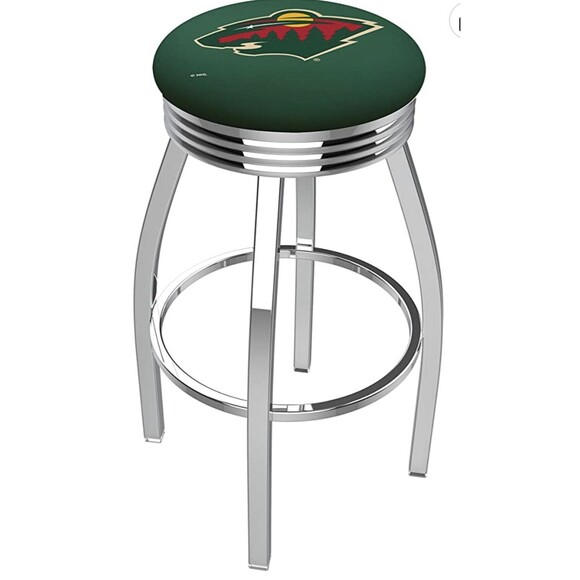 25" L8C3C - Chrome Minnesota Wild Swivel Bar Stool with 2.5" Ribbed Accent Ring - Picture 1 of 12